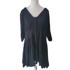 ASOS‎ Size 14 Black Button Front Dress Minimal Cottagecore Flowy Minimalist